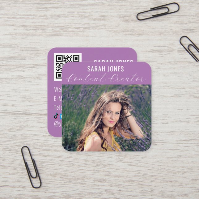 Logo-QR-Code Einfluss auf die sozialen Medien Quadratische Visitenkarte (Vorderseite/Rückseite Beispiel)