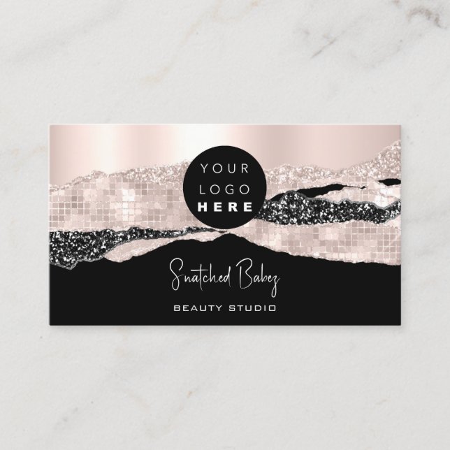 Logo QR Code Friseur Makeup Stroke Rose Glam Visitenkarte (Vorderseite)