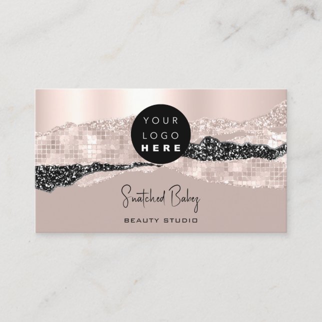 Logo QR Code Friseur Makeup Stroke Rose Stroke Visitenkarte (Vorderseite)