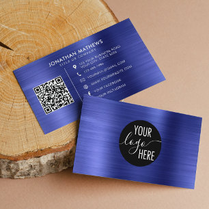Logo-QR-Code für "Brushed Metallic Blue Company" Visitenkarte