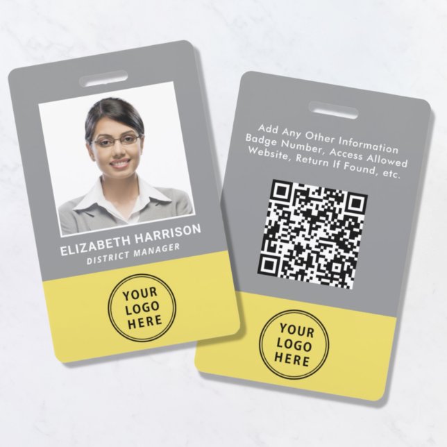 Logo-QR-Code Graugelbe Foto-ID des Mitarbeiters Ausweis (Von Creator hochgeladen)