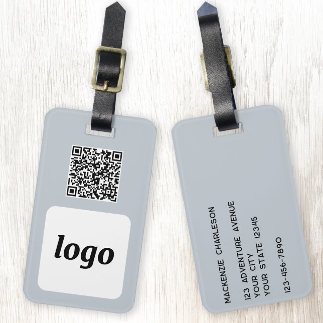 Logo QR Code Light Blue Business Promotion Gepäckanhänger (Logo with QR code and custom text promotional business branding luggage tag)