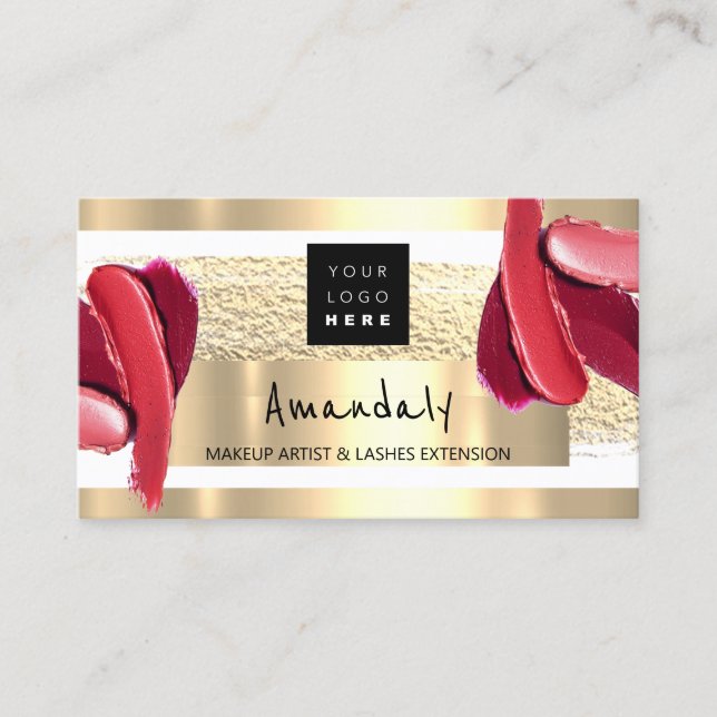 Logo QR CODE Logo Gold Pink Strokes Makeup Artist Visitenkarte (Vorderseite)