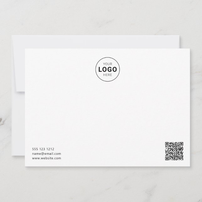 Logo QR Code Minimalistisch Modern White Note Card Mitteilungskarte (Vorderseite)