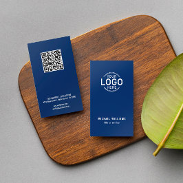 Logo QR Code Minimalistisch Navy Blue Modern Custo Visitenkarte