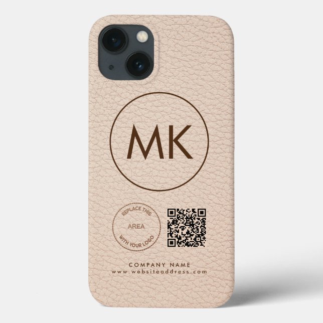 Logo QR-Code Monogram Creme Imitat Leather Case-Mate iPhone Hülle (Rückseite)