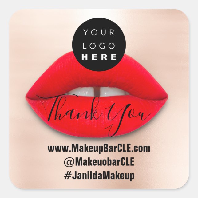 Logo-QR-Code-Name Danke, dass Sie Red Lips Skin ka Quadratischer Aufkleber (Vorderseite)