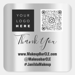 Logo QR-Code Name Danke Shopping Web Social Silver Quadratischer Aufkleber