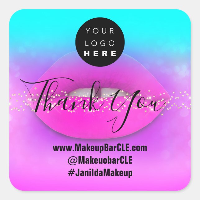 Logo QR-Code Name Vielen Dank Shopping Lipstic Lip Quadratischer Aufkleber (Vorderseite)