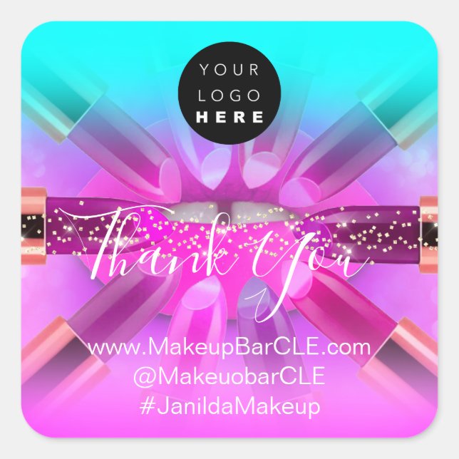 Logo QR-Code Name Vielen Dank Shopping Pink Lips L Quadratischer Aufkleber (Vorderseite)