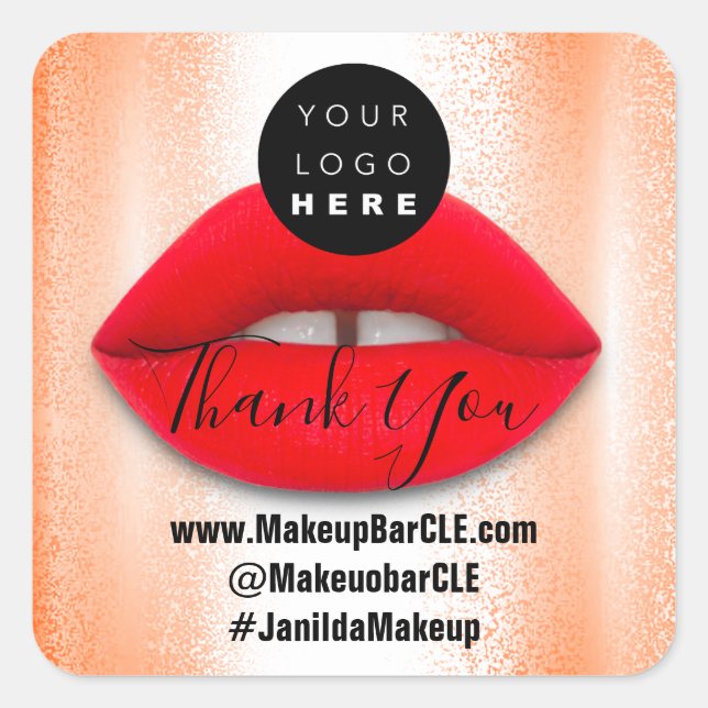 Logo QR-Code Name Vielen Dank Shopping Red Lips Co Quadratischer Aufkleber (Vorderseite)