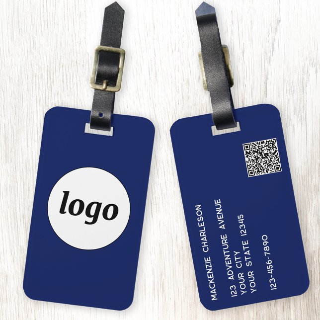 Logo QR Code Navy Blue Business Promotions Gepäckanhänger (Logo QR code business branding promotional navy blue luggage tag)