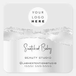 Logo QR Code Online Shop Glitzer Silver Strokes Quadratischer Aufkleber
