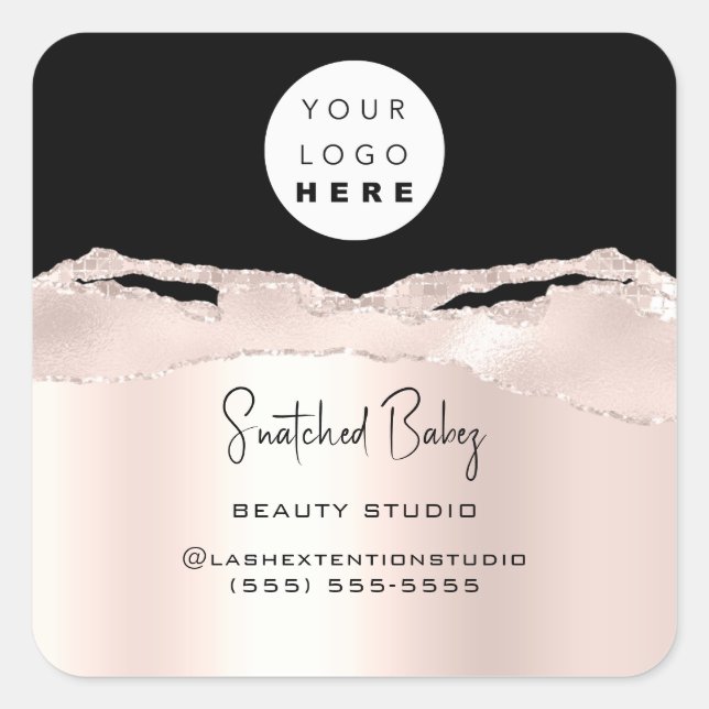 Logo QR Code Online Shop Silver Glitzer Rose Schwa Quadratischer Aufkleber (Vorderseite)