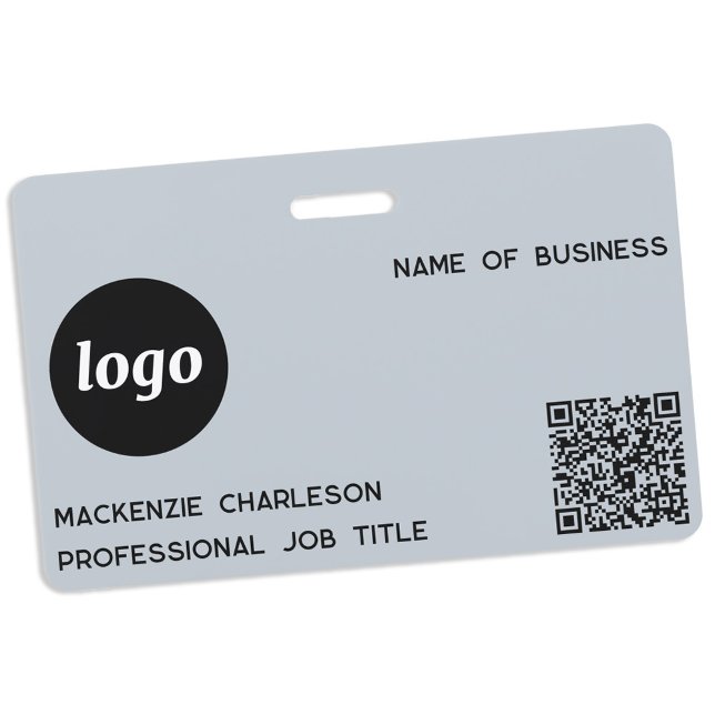 Logo QR-Code Professionell Geschäft Blau Name Ausweis (Simple logo QR code with custom text business promotional branding name tag)