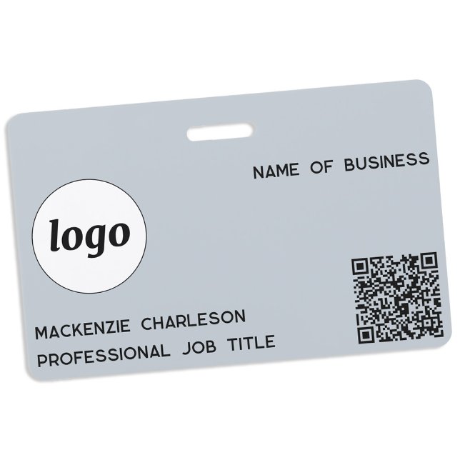 Logo QR-Code Professionelles Geschäft Blau Name Ausweis (Simple logo QR code with custom text business promotional branding name tag)