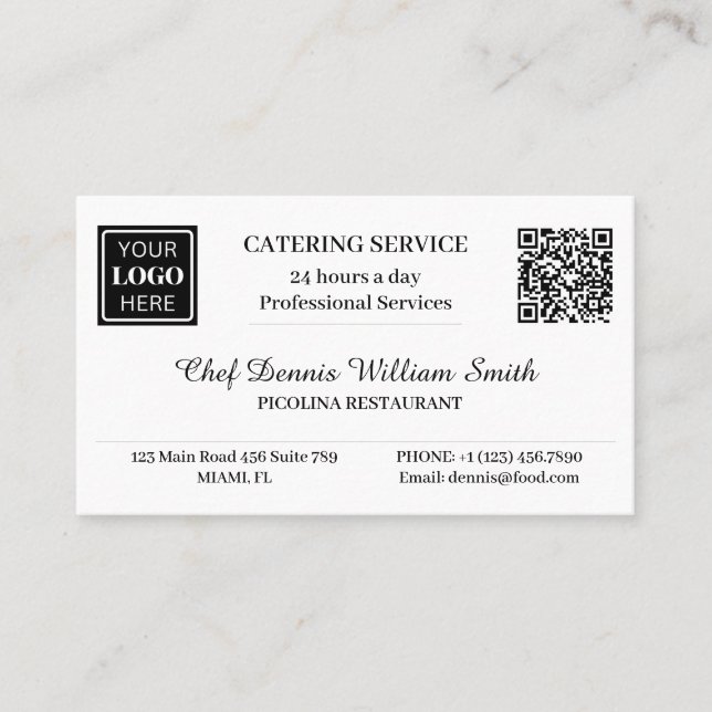 Logo-QR-Code Restaurant Catering-Service Visitenkarte (Vorderseite)