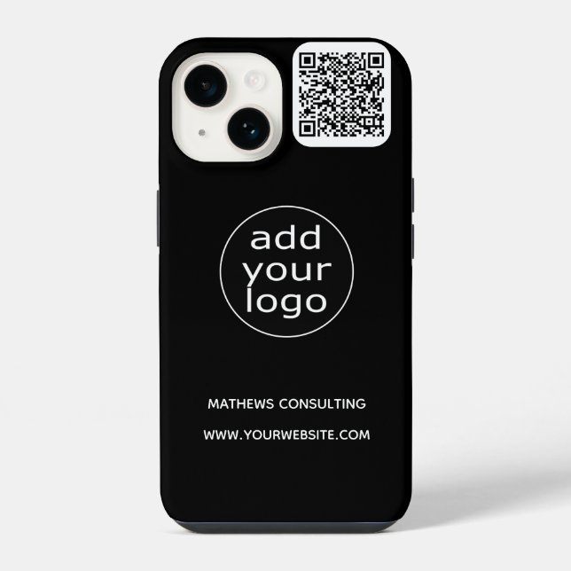 Logo & QR-Code Schwarz | Business Minimalist iPhone Hülle (Rückseite)