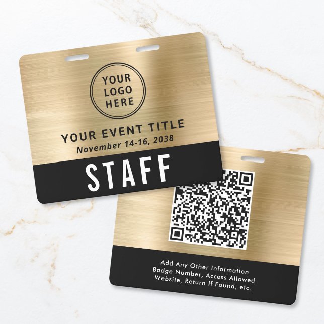 Logo QR-Code Schwarz Gold Event-Zugangs-Pass Ausweis (Logo QR Code Black Gold Event Access Pass Badge)