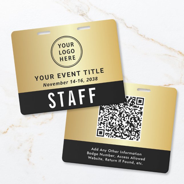 Logo QR-Code Schwarz Gold Event-Zugangs-Pass Ausweis (Logo QR Code Black Gold Event Access Pass Badge)