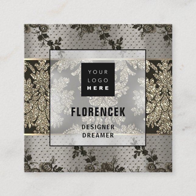 Logo QR CODE Shop BeAUTIQUE Gold Spitzen Elegant Quadratische Visitenkarte (Vorderseite)