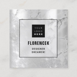 Logo QR CODE Shop Silver Marble Geometry Quadratische Visitenkarte