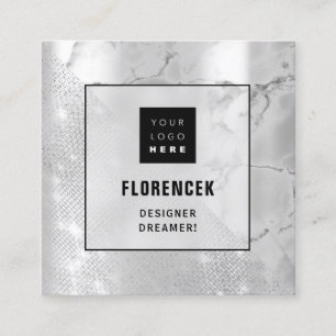 Logo QR CODE Shop Silver Marble Geometry Quadratische Visitenkarte