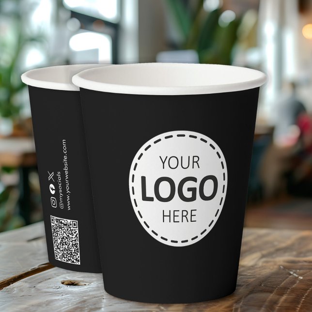 Logo, QR Code Social Media Custom Black Paper Cups Pappbecher (Von Creator hochgeladen)