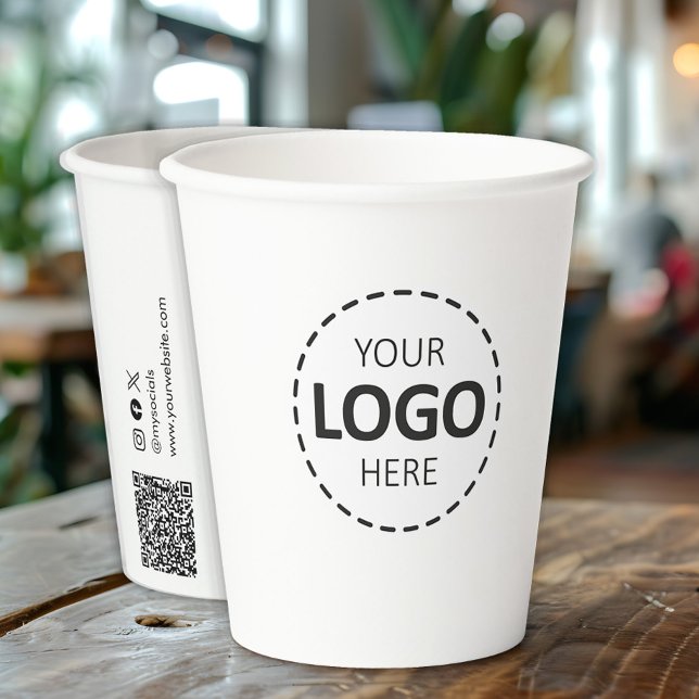 Logo, QR Code Social Media Custom White Paper Cups Pappbecher (Von Creator hochgeladen)