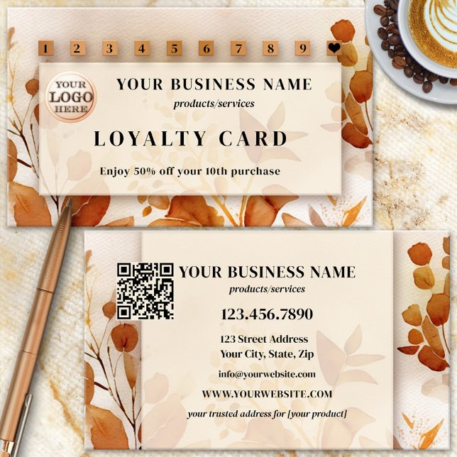 Logo QR Code Terra Cotta Wasserfarbe Floral Treuekarte (Von Creator hochgeladen)