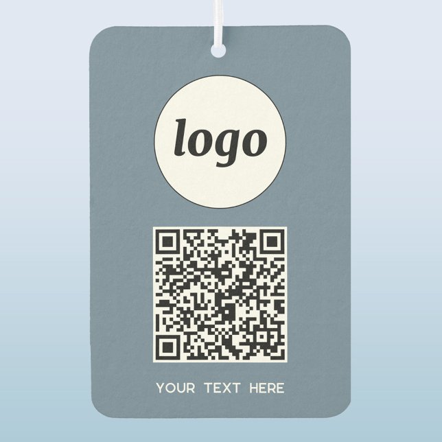 Logo QR Code Text Business Promotion Dusty Blue Autolufterfrischer (Simple logo QR code custom text business branding promotional car motor vehicle air freshener)