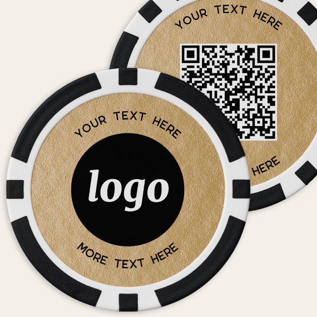 Logo-QR-Code-Text Geschäftsförderungs-Gold Pokerchips (Simple logo with QR code and custom text business branding promotional gold foil effect poker chips)