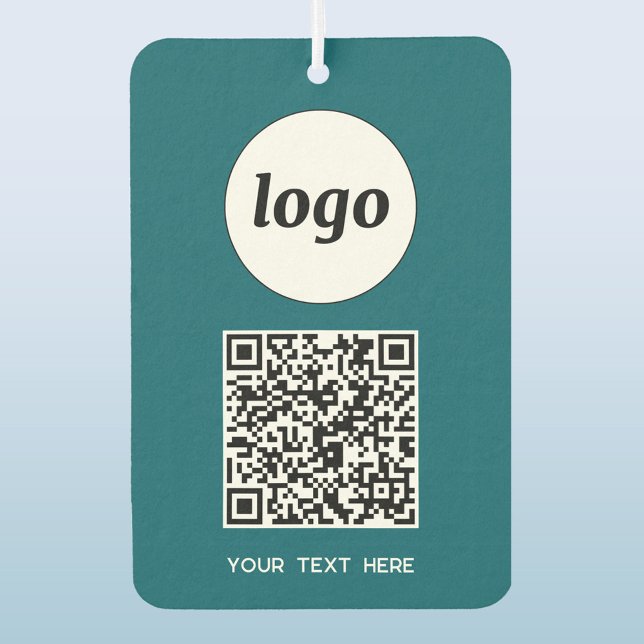 Logo-QR-Code Text Geschäftswerbung Aquamarin grün Autolufterfrischer (Simple logo QR code custom text business branding promotional car motor vehicle air freshener)