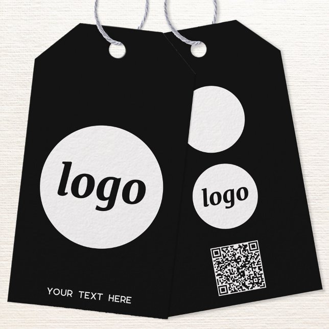 Logo-QR-Code Text Preis-Kennzeichen für Geschäftsp Geschenkanhänger (Logo with QR code and custom text business promotional black product or price tags)