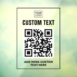Logo, QR-Code und benutzerdefinierter Text schwarz Fensteraufkleber
