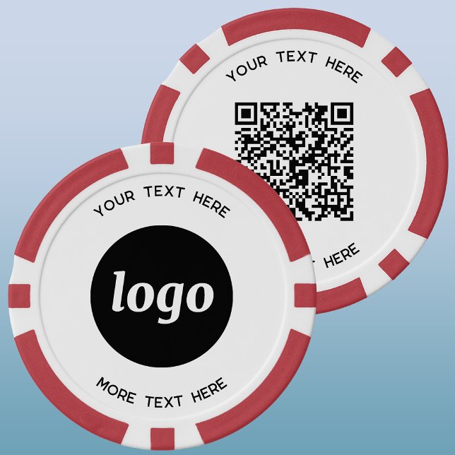 Logo-QR-Code und Text für Business-Werbung Pokerchips (Simple logo with custom text business branding promotional QR code poker chips)