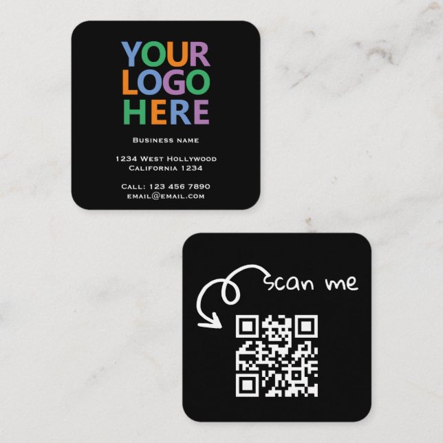 Logo-QR-Code und Text individuell angepasst Quadratische Visitenkarte (Vorne/Hinten)