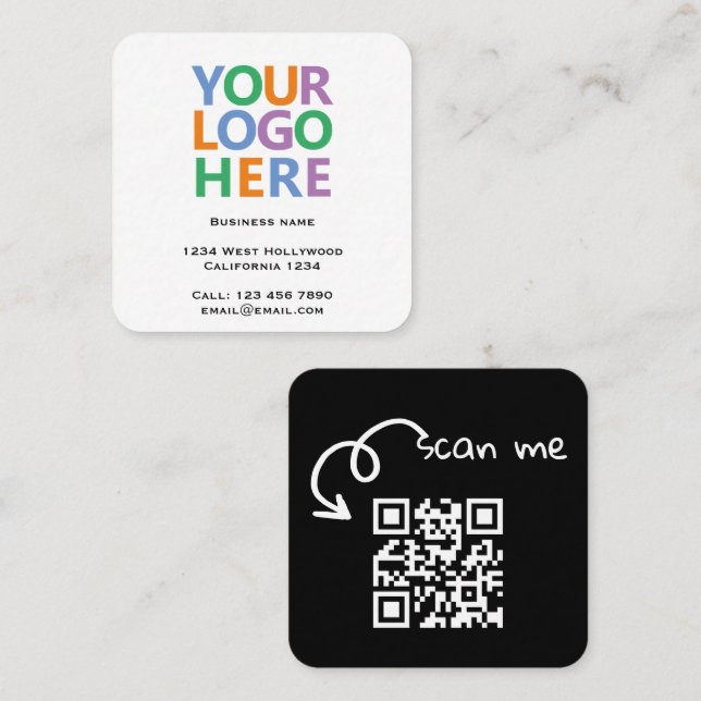 Logo QR-Code und Text individuell angepasst Quadratische Visitenkarte (Vorne/Hinten)