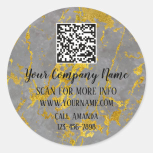 Logo QR Code Werbeaktion Online Shop Marble Gold Runder Aufkleber