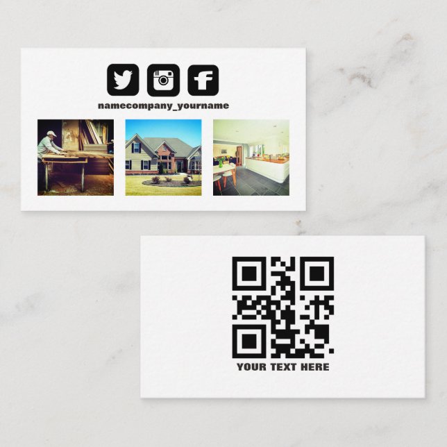 Logo QR Foto Social Media Icons Business Car Visitenkarte (Vorne/Hinten)