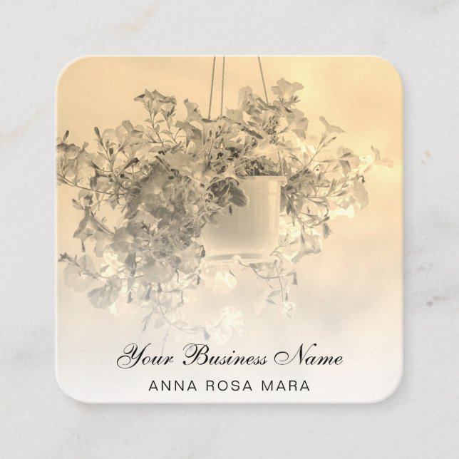 *~* Logo QR Gold Floral Blume Hängend Petunia Pot Quadratische Visitenkarte (Vorderseite)