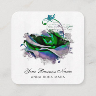 *~ Logo QR Lavendel - Teal Rosen Blumen Quadratische Visitenkarte