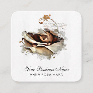 *~* Logo QR Pfirsich Gold Rose Floral Blume Quadratische Visitenkarte