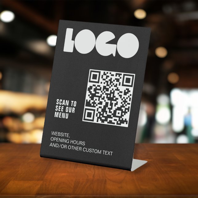 Logo QR Scan Menü Schwarze Speisekarte Sockelschild (Von Creator hochgeladen)