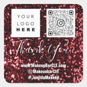 Logo QRCode Name Danke Shopping Burgundy Glitzer Quadratischer Aufkleber