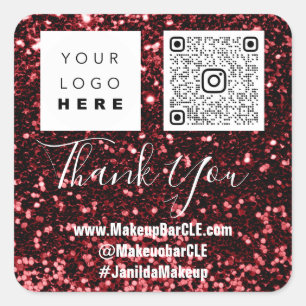 Logo QRCode Name Danke Shopping Glitzer Burgundy Quadratischer Aufkleber