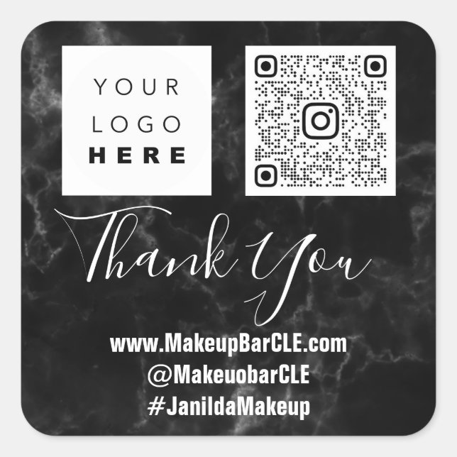 Logo QRCode Name Dankeschön Shopping Imitate Marmo Quadratischer Aufkleber (Vorderseite)