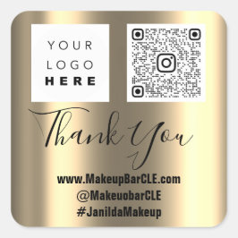 Logo QRCode Name Vielen Dank Shopping Imitate Gold Quadratischer Aufkleber