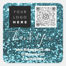 Logo QRCode Name Vielen Dank Shopping Social Blue Quadratischer Aufkleber