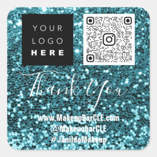 Logo QRCode Name Vielen Dank Shopping Social Blue Quadratischer Aufkleber